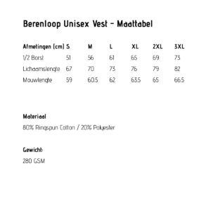 Berenloop_Vest_2025_Maattabel